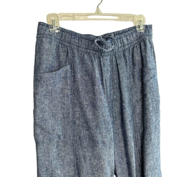 Old Navy Size Medium Blue Pull On Elastic Waist Linen Blend Drawstring Tapered - Picture 2 of 12